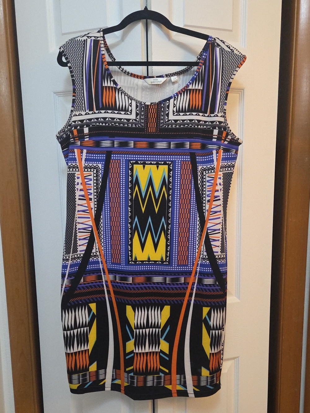 Mlle Gabrielle Sleeveless Geometric Print Dress L